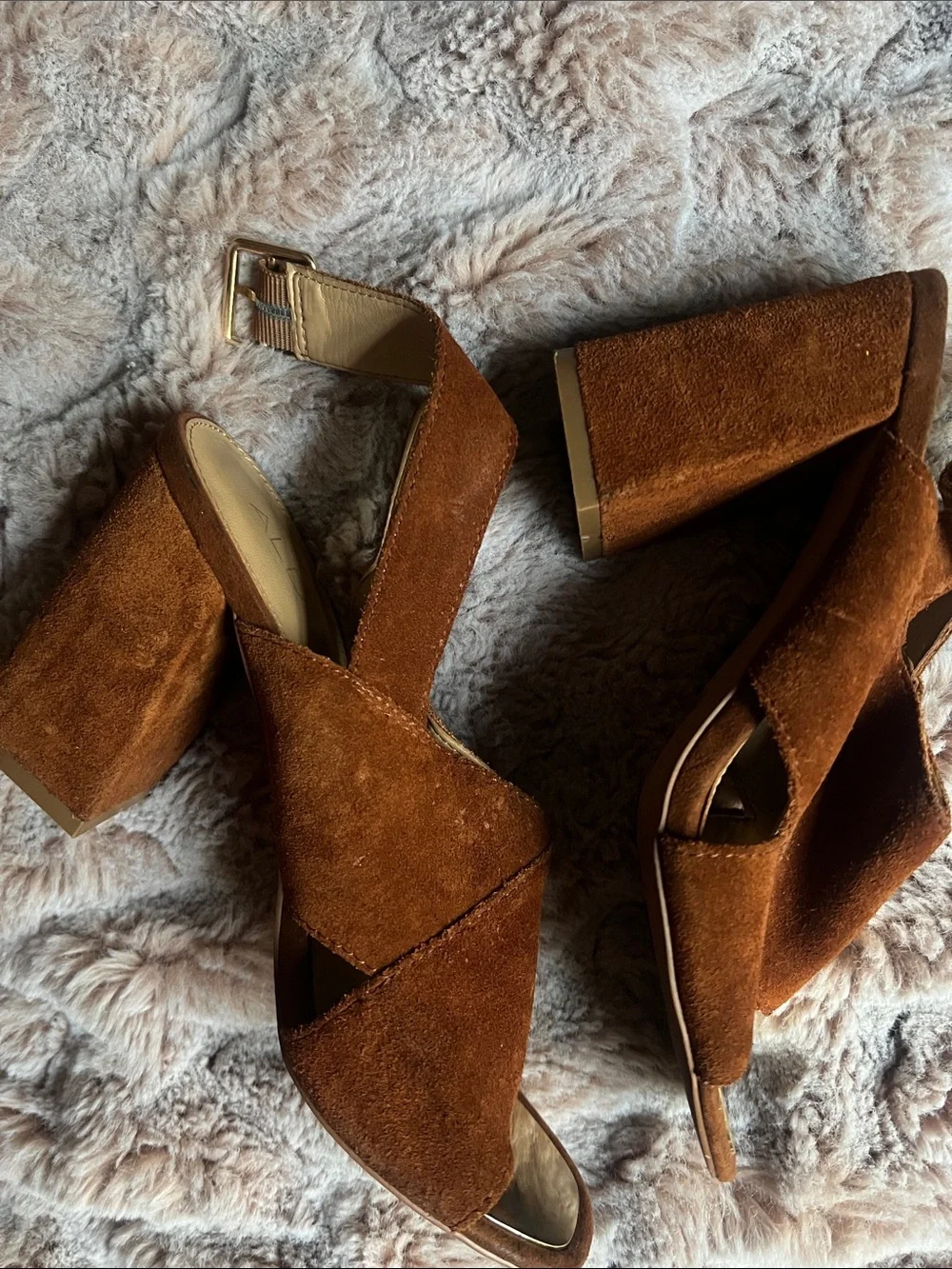 Aldo Brown Suede Crisscross Slingback Mules